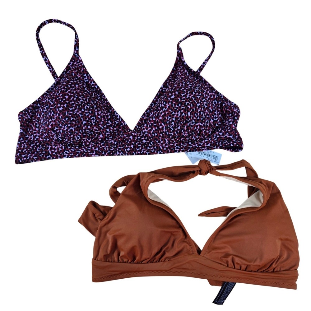Women's Bikini Top Bundle Pink Leopard & Brown Triangle Halter Swim Tops XL